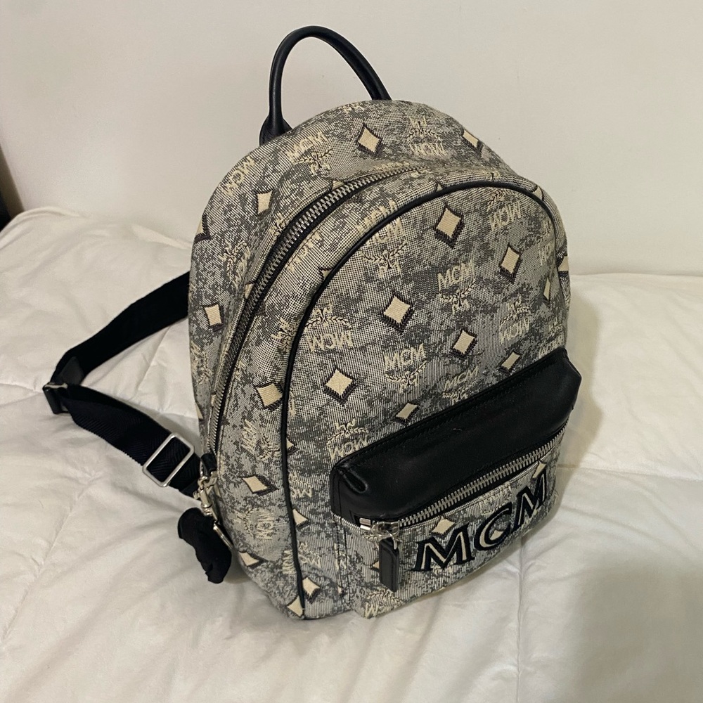 MCM Gray and Black Jacquard Backpack